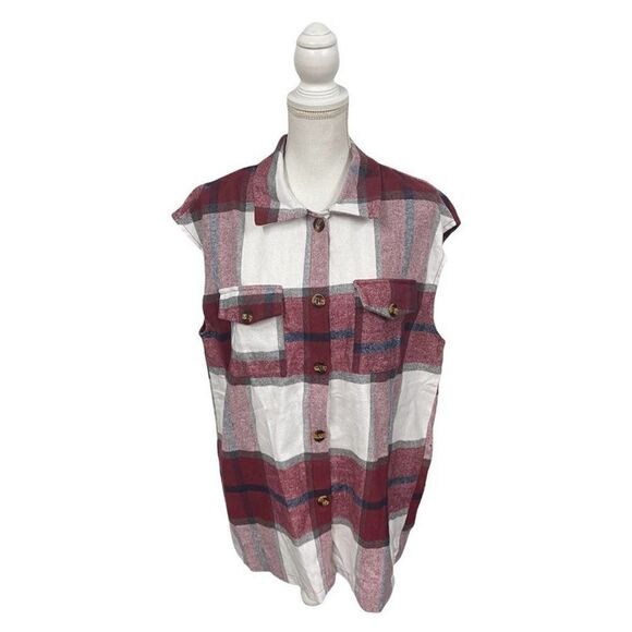 SHEIN Jackets & Blazers - SHEIN Plaid Button Front Sleeveless Shirt Large